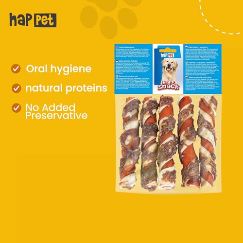HAPPET Hundegröße 3-farbig Lammfleisch 12,5 cm - 5 Stück - natürliche Rinder- und Lammfleisch-Beißöcke, gesunde dental Leckereien zur Unterstützung der Zähne und Mundhygiene