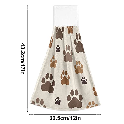 Dogs Paw Prints Hanging Kitchen Towels Animal Pets Bathroom Hand Tie Towel Fast Drying Dish Tea Towels For Bath Tabletop Gym Home Decor Set Of 2 #TOP2