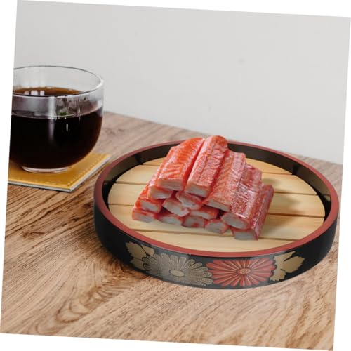 Bandeja redonda para sushi de plástico y madera miniatura 6