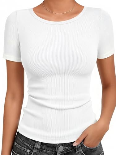 White Cotton Ribbed Slim Fit Tee