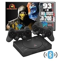 Game Retro Mini PS1 Black Console de Jogos 2 Controles 93 Mil Jogos Sistema Atualizado (Black, Controles sem fio)