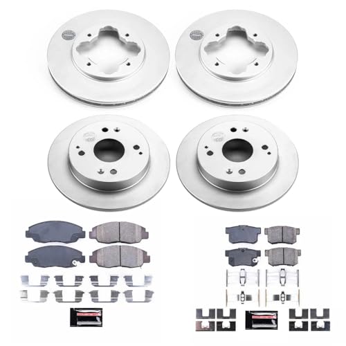 Image of PowerStop Front and Rear Brake Kit for Acura CL 1997 | Honda Accord 1991-97 - Fully-Coated Disc Rotors with Z17 Ceramic Brake Pads Replacement, CRK698