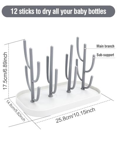 Trockenständer Babyflaschen, Vertical Baby Bottle Drying Rack, Trockenständer für Bottle mit Abtropfschale, Abnehmbarer, BPA frei zum Trocknen von Babyflaschen, Saugern, Bechern und Zubehör(Grau)