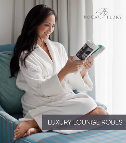 Terry Cloth Bathrobe by BOCA TERRY, Luxury Robe for Women, Plush White Cotton Hotel Spa Robes, M/L & 2X4
