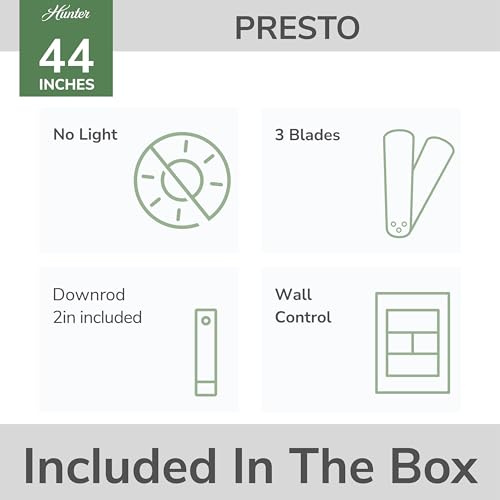 Image of Hunter Presto, Indoor, Ceiling Fan, No Light, Modern, 44 inch, Matte White