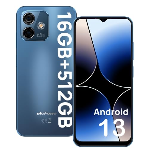 Ulefone Note 16 Pro(512GB) Smartphone 16GB + 512GB, Movil Android 13 Cámara 50MP+8MP 6.52 Pulgadas HD+, Batería 4400mAh Dual SIM Telefono Movil, Face ID/4G/GPS/OTG/2 Años Garantía Azul
