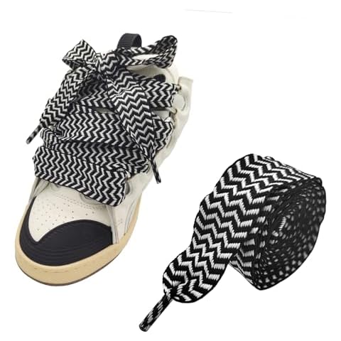 UamGlsob 3cm Thick Fat Shoe Laces for Lanvin Sneakers, Original Jumbo Chunky Shoelaces Shoe Strings Replacement Laces (Black+White, 54''/140cm) Cover