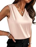 Zeagoo Silk Tank Tops for Women V Neck Satin Camisole Summer Dressy Casual Pleated Sleeveless Shirts Business Work Blouse Champagne