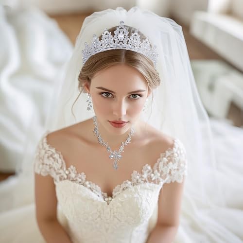 Kamirola Tiaras and Crowns for Women,Tiaras Earrings Necklace, Crystal Bridal Jewelry Set, Costume Party Halloween Prom Pageant Jewelry for Women(TR45)2