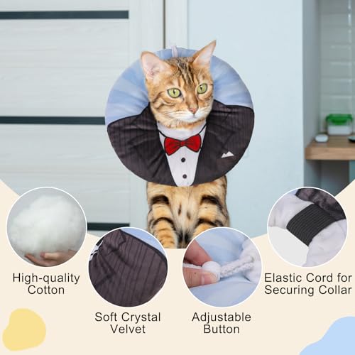 Image of BEAUTYZOO Cat Cone Collar Soft, Cat Recovery E Collars After Surgery to Stop Licking, Adjustable Elizabeth Circle Collar Cute Pet Donut Pillow for Cats Kitten Puppy Small Dogs, Black Suit S