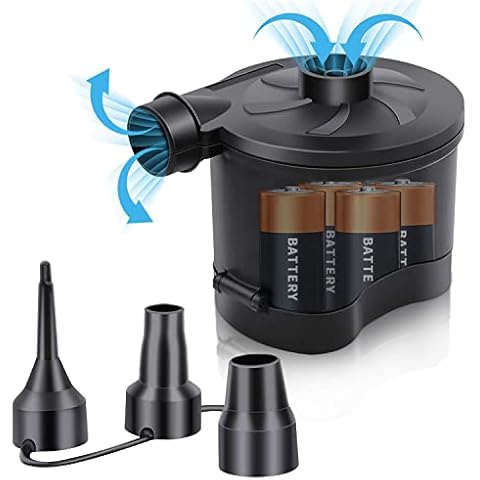 3T6B Electric Air Pump for Inflatables, Battery Powered Wireless Air Pump for Mattress with 3 Nozzles, Quick-Fill Blower Inflator/Deflator for Outdoor Camping, Air Mattress, Inflatable Couch, Pool Toy Cover