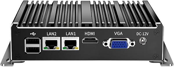 Mini PC senza ventola, PC industriale, mini computer dual core N2840, 4K HD+VGA, 2Gigabit Ethernet, USB, mini PC desktop 2 RS232 COM, WiFi/Win10/Linux, NO RAM NO SSD (4GB RAM 64GB SSD) - 1