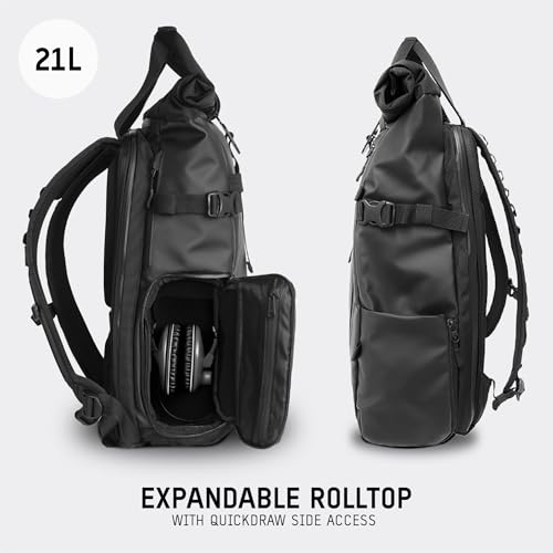 Image of WANDRD PRVKE 21L Backpack: Weather-Resistant Travel & Camera Backpack with Laptop Sleeve, Quick Side Access, Clamshell Opening - Ideal Photography & Travel Bag (Black)