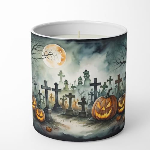 Caroline's Treasures DAC2216CDL Graveyard Spooky Halloween Decorative Soy Candle Nature Soy Wax Essential Oil Home Decor Ideal for Bedroom Kitchen Bath Office Gift, 10 oz