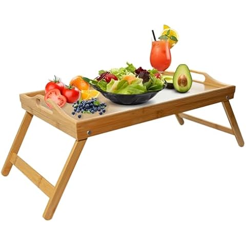 Unibos Large Bamboo Bed Tray with Folding Legs Cover