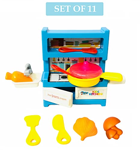 Image of Blossom 11 Pcs Pretend Play Kitchen Set with Food Toys for Kids | Non-Toxic BPA-Free Plastic Cooking Play Set for Girls & Boys | Educational Role Play Game for Toddlers - Kitchen Treat (Multicolor)