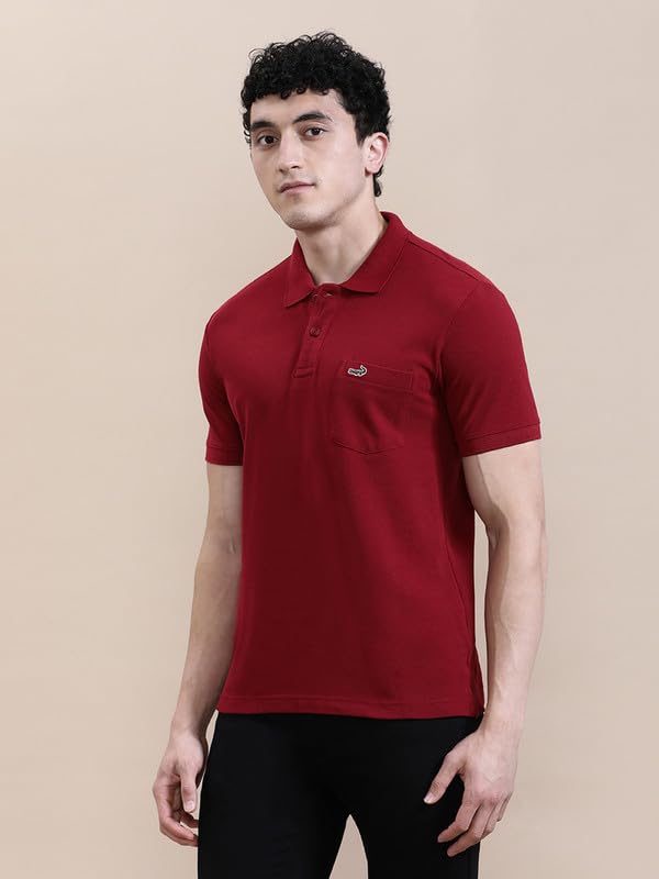 Image of CROCODILE Men's Solid Casual Wear T-Shirt | Polo Neck | Half Sleeves | Pull On | Regular