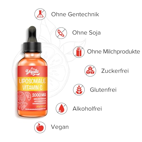Liposomales Vitamin C 2000 mg Flüssiges Ergänzungsmittel, Maximale Absorption, Hochwirksames veganes Vit C, Ascorbinsäure, Nicht-GMO, Glutenfrei, Sojafrei