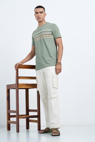 Image of 7 Alt by Pantaloons Men's 100% Cotton T-Shirt | Slim Fit | Round Neck | Half Sleeve