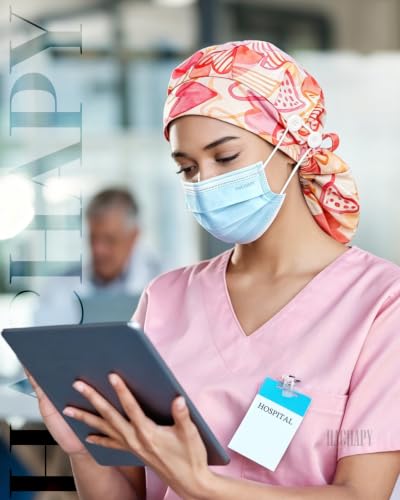 Image of Satin Lined Scrub Cap for Women Extra Large Long Hair Surgical Nurse Cap 4 Buttons