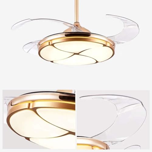 Image of Glowave Golden 42 inch 4 Leaf Chandelier Fan with 4 Invisible Retractable ABS Fan Blades Ceiling Fan Light with Remote Control 6 Speed Function - Tricolour Dimmable |White, Warm White, Natural White|