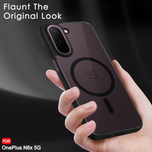 Image of TheGiftKart Hybrid Shockproof Back Cover Case for OnePlus N6X 5G Compatible with MagSafe | Camera Protection Module | Hard Cover for OnePlus N6X (PC & TPU, Translucent Smoke Matte Back, Black Sides)