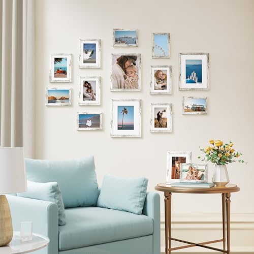 Image of Vittanly 15 Pack Picture Frames Collage Wall Decor for Mounting or Tabletop Display, Gallery Frame Set for Family, Multi Sizes Including 3pcs 8x10, 6pcs 5x7, 6pcs 4x6, Distressed White