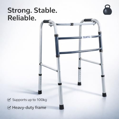Image of Elvito Foldable Active Walker For Old people | Height Adjustable 5 Levels | Heavy-Duty Walker For Adults Foldable | Walker For Patients At Home | Walker for Men | Durable, Stable & Rust-Resistant | 1 Year Warranty | (Active Walker)