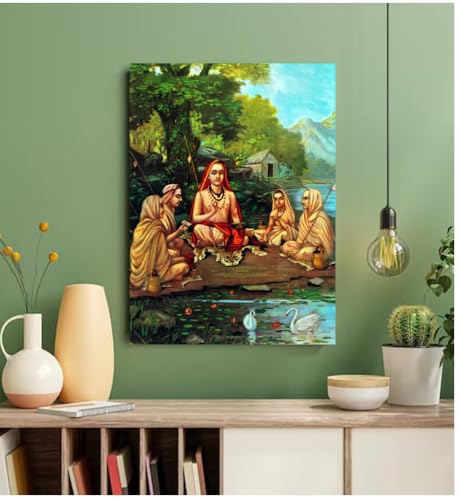 Image of Sikhash Raja Ravi Varma Canvas Paintings Classic Art, Indian Art, Famous Artist, Wall Painting for Living Room, Bedroom, Office, Unframed, Multicolor Fabric Size - 12x9 inches (30x23 cms, Shrimad Guru Adi Shankaracharya)