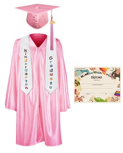 GraduationMall Kindergarten Graduation Cap Gown Stole Package with 2026 Tassel Certificate Pink Small 27(36-38)
