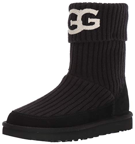 UGG Women's Classic Knit Fashion Boot, Black, 5 M US