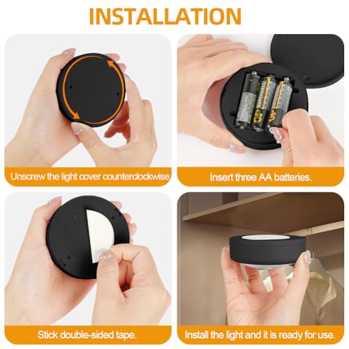 AUAUY - Paquete 6 Luces LED para Gabinete, Luz Armario Pilas, RGB Luzes con Control Remoto, Brillo Ajustable Alimentado por 3 Pilas AA (No Incluido)-Negro - imagen 5