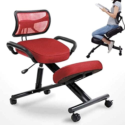 Ergonomic Kneeling Chair with Back Support, Adjustable High Stool Rollers for Home and Office, Improves Posture Angled Seat Thick Cushions (C)