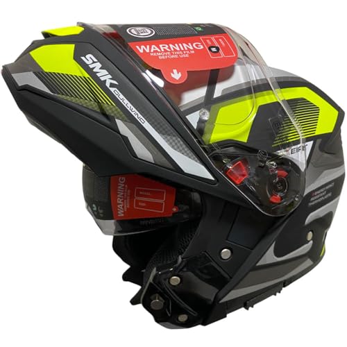 SMK Gullwing Venture Amarillo Mate, Casco de Moto Modular Abatible PJ para Hombre y Mujer, con Visera Interior Ahumada, Interior Desmontable, 22.06 (M)