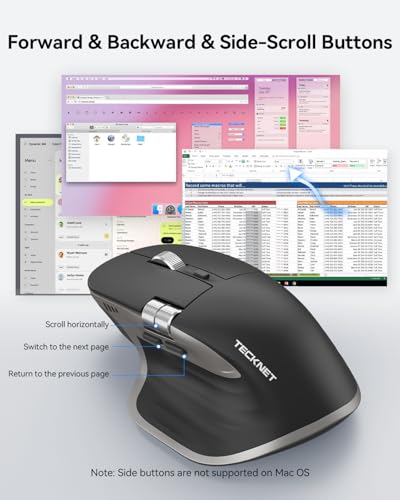 Image of TECKNET Wireless Mouse, Side Scroll Bluetooth Rechargeable, 3-Device