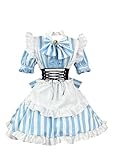 Damen Kawaii Mini A Line Kleid mit Schürze Maid Cosplay Kostüm Lolita Kleid