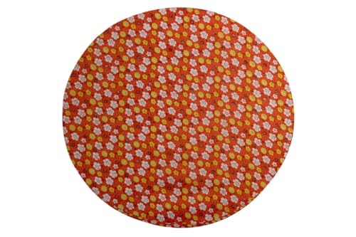 Image of The Furnishing Tree Round Elastic Fitted Center Tpoy Table Cover WxL 18x18 Inches Mini Floral Pattern Orage