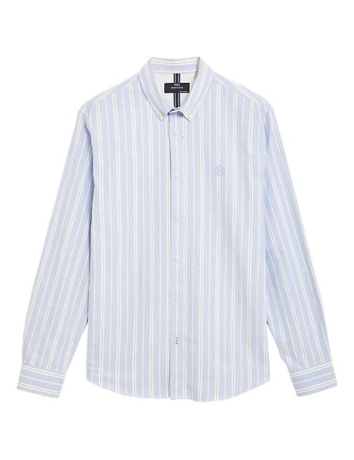 Image of Marks & Spencer Mens Striped Cotton Collared Neck Regular Fit Oxford Shirt