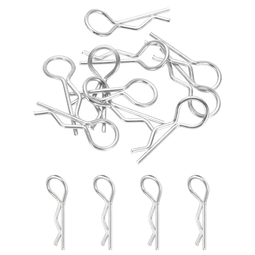 MECCANIXITY 10pcs 30-Degree Angle RC Body Clips Bent Springy R Pins 20x1.0x6mm for All 1/8 1/10 1/12 Scale Model RC Car Crawler Replacement(Silver)