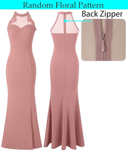 Image of VFSHOW Womens Formal Sexy Halter High Slit Prom Wedding Guest Maxi Dress 2023 Illusion Sweetheart Neckline Evening Long Gown