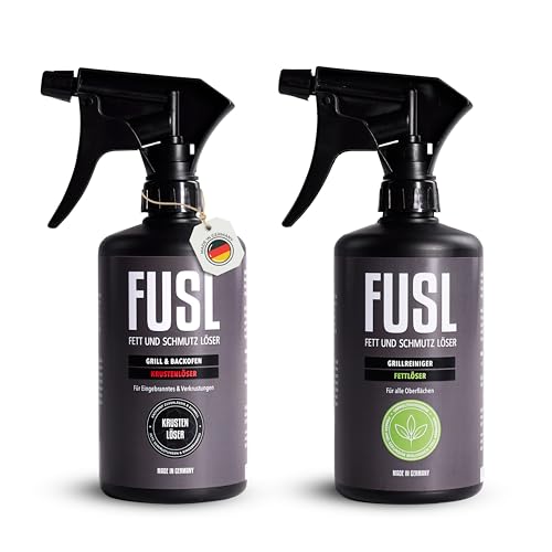 FUSL Grillreiniger-Set Fettlöser & Krustenlöser je 500ml mit Überkopf-Sprühfunktion Für empfindliche Oberflächen & Eingebranntes Spezialreiniger-Set für den Grill
