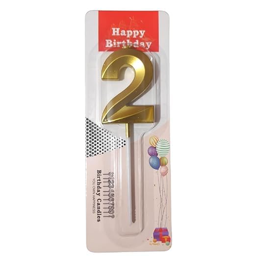 Image of ToyUniverse Number 2 Metallic Gold Candle for Second Birthday, Anniversary, Surprise Party Cake Decoration (Pack of 1)