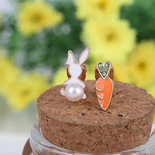 Classyzint Easter Bunny Earrings For Women Cute Clip On Easter Earrings Funny Pearl Rabbits Carrot Clip Earrings Small Tiny Easter Animal Clip On Earrings #TOP3
