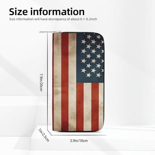 Pu Leather Wallet For Women Girl, Zip Around Credit Card Holder Vintage American Usa Flag Long Wallet Clutch Purse Waterproof Travel Handbag3