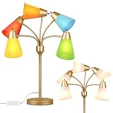 Medusa LED Table Lamp for Bedroom, Multi Head 5 Shade Modern Bedside Lamps, Arm-Adjustable Lamp for Night Stands, Desk Lamp with Fun Light Multicolored Shades for Livingroom, Kids Room, Office, Brass