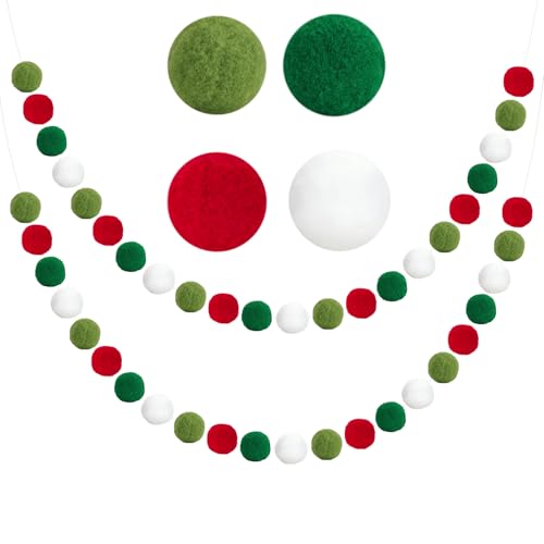 G2PLUS Grinalda de pompons 2 peças Natal Pom Pom Garland inclui 60 bolas de feltro para quarto infantil festa de aniversário decoração de parede