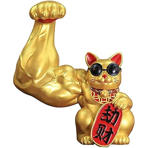 Muscle Arm Cat Figurine Lucky Cat Statue Wealth Good Luck Statue Feng Shui Office Decoration for Home Hotel Ornament - Golden Robbery Cover