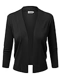 JJ Perfection Women's Basic 3/4 Sleeve Open Front Cropped Cardigan BLACK XL