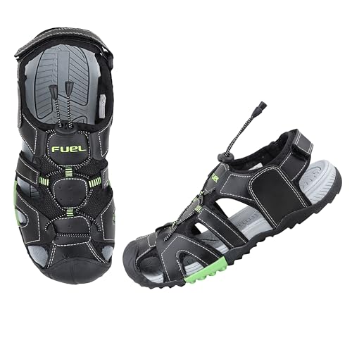 Image of FUEL Warrior Men's Fisherman Sandals - Comfortable, Breathable & Flexible Outdoor Sandals with Protective Toe, Anti-Skid Sole - Stylish Casual Beach & Sports Footwear (Black-P-Green)