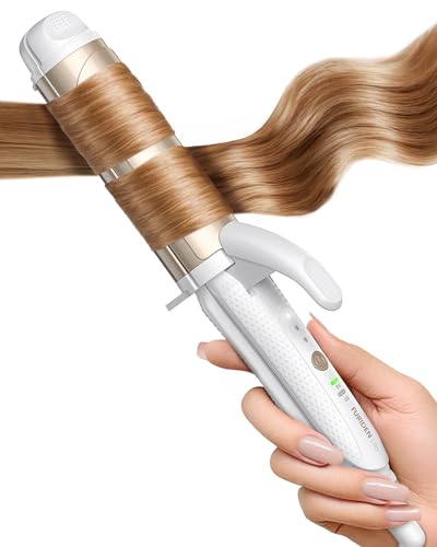 FURIDEN Lite Dual-Voltage Curling Iron: 110V-240V 1 1/2 Inch Ceramic Wide Barrel 2-in-1 Curling Iron for Chin Length Hair - Europe Travel for Soft Curls with Clamp